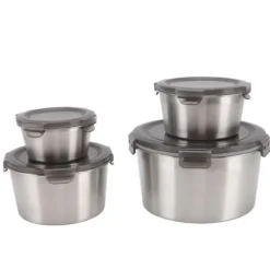 Beholdere Til Madopbevaring>Stor kapacitet rund rustfrit stål fødevareopbevaringsbeholdersæt - 4 stk med låg