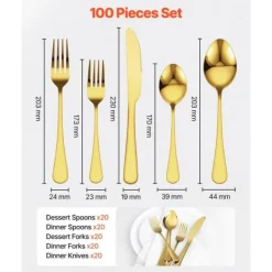 100-Stykke Sølvtøjssæt, Rustfrit Stål Bestik, Bestikredskaber til 20 Personen