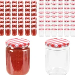 Syltetøjsglas 48 stk. Med hvide og røde låg 230 ml - Opbevaringsglas - Opbevaringskrukke - Home & Living Best