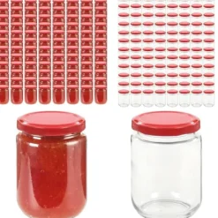 Syltetøjsglas 96 stk. Med røde låg 230 ml - Opbevaringsglas - Opbevaringskrukke - Home & Living Sale