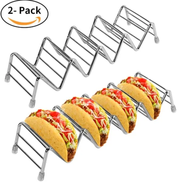 Tilbehør Til Madservering>Taco Holder Sæt med 2, Premium Rustfrit Stål Taco Stativ til Børne Tacos Med Hårde eller Bløde Skaller