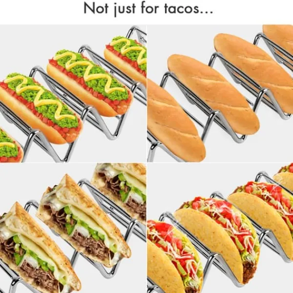 Tilbehør Til Madservering>Taco Holder Sæt med 2, Premium Rustfrit Stål Taco Stativ til Børne Tacos Med Hårde eller Bløde Skaller