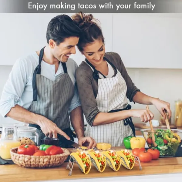 Tilbehør Til Madservering>Taco Holder Sæt med 2, Premium Rustfrit Stål Taco Stativ til Børne Tacos Med Hårde eller Bløde Skaller