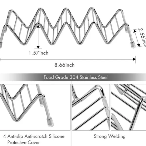 Tilbehør Til Madservering>Taco Holder Sæt med 2, Premium Rustfrit Stål Taco Stativ til Børne Tacos Med Hårde eller Bløde Skaller