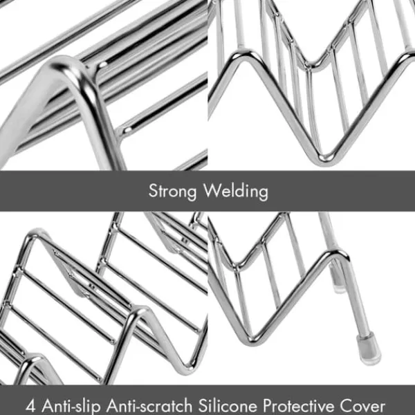 Tilbehør Til Madservering>Taco Holder Sæt med 2, Premium Rustfrit Stål Taco Stativ til Børne Tacos Med Hårde eller Bløde Skaller