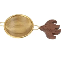 Tefilter med håndtag Let at rengøre Stor kapacitet rustfrit stål Kung Fu tefilter Tetilbehør Guld Valnød