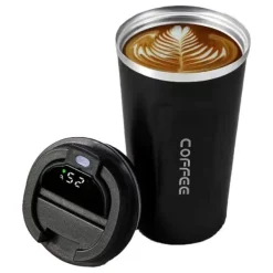 Temperaturdisplay Smart Kaffekop 304 Rustfrit Stålisolering Bærbar Simple Style Sort 510ml