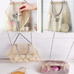 Madopbevaringsposer>Återanvändbara hängande nätpåsar for frugt og grønsaker til frugt, grønt, potatis, løg, paprika eller grønt, 3-pack