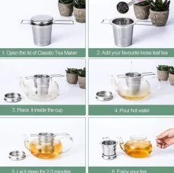 Tesi i løs vægt, tesi i 304 rustfrit stål med låg og drypbakke New