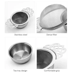 Tefiltre>tesi med drypskål tesæt i rustfrit stål tefilter med dobbelte vingehåndtag