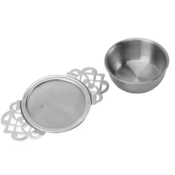 Te-siler i rustfrit stål med drypskål Dobbelt håndtag Genanvendelige fine mesh tefiltre til løse blade urtekøkken Sølv Clearance