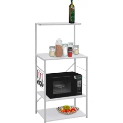 Opbevaringskroge & Hylder>The Living Store køkkenreol til mikroovn 60x39,6x123 cm konstrueret træ hvid - Holdere til køkkenredskaber