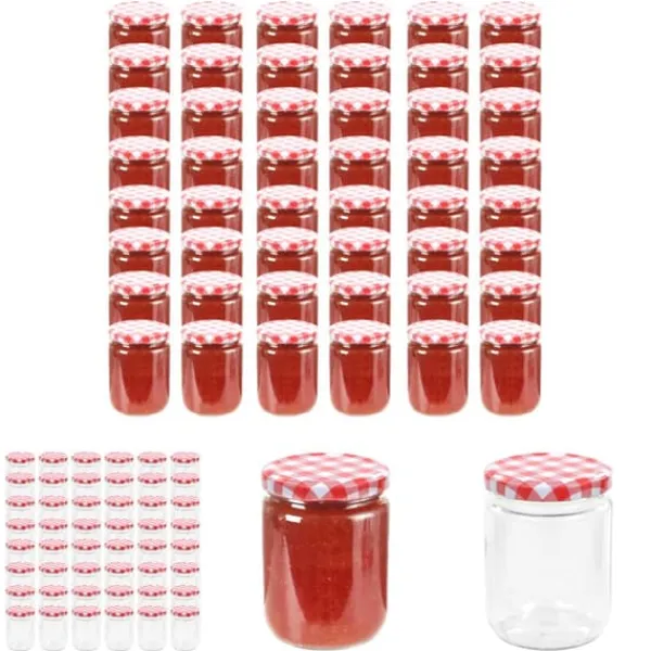 Honningkrukker>The Living Store syltetøjsglas 48 stk. med hvide og røde låg 230 ml - Honningkrukker