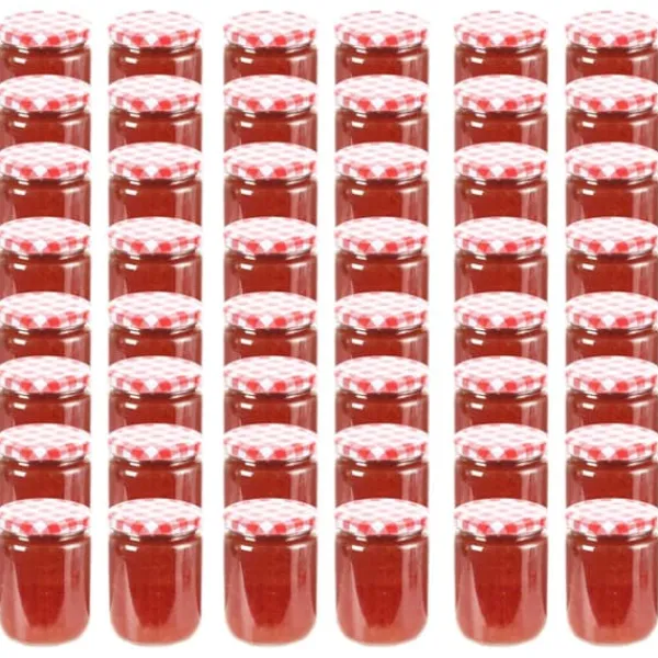 Honningkrukker>The Living Store syltetøjsglas 48 stk. med hvide og røde låg 230 ml - Honningkrukker