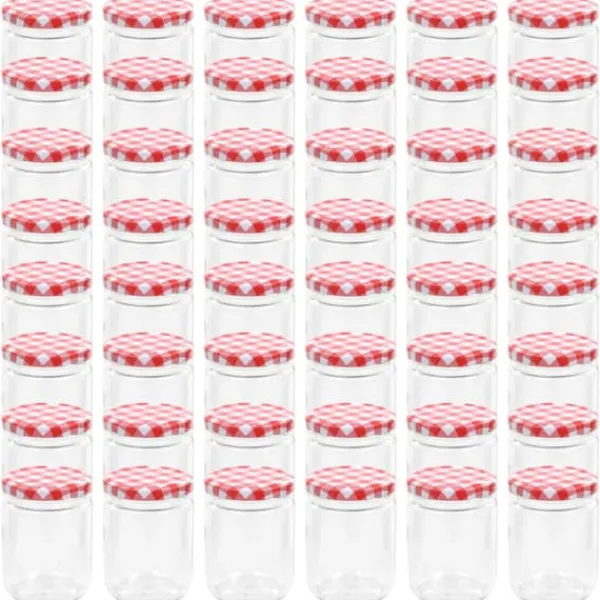 Honningkrukker>The Living Store syltetøjsglas 48 stk. med hvide og røde låg 230 ml - Honningkrukker