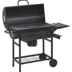 The Living Store tøndegrill med hjul og hylder 115x85x95 cm stål sort - Grill