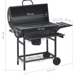 The Living Store tøndegrill med hjul og hylder 115x85x95 cm stål sort - Grill