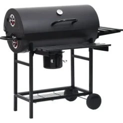 The Living Store tøndegrill med hjul og hylder 115x85x95 cm stål sort - Grill