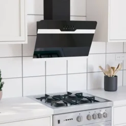 Emhætter>The Living Store væghængt emhætte 60 cm stål og hærdet glas sort - Emhætter