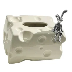 Tissue Box Cover Keramik Rektangulær Stilfuld Elegant Dekorativ Serviet Box Holder til skrivebord Sofabord Mælkehvid Best