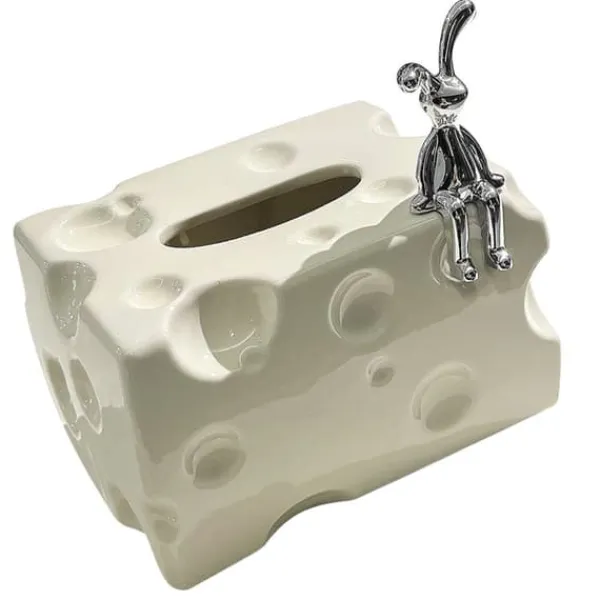 Tissue Box Cover Keramik Rektangulær Stilfuld Elegant Dekorativ Serviet Box Holder til skrivebord Sofabord Mælkehvid Best