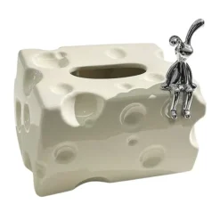 Tissue Box Cover Keramik Rektangulær Stilfuld Elegant Dekorativ Serviet Box Holder til skrivebord Sofabord Mælkehvid Best