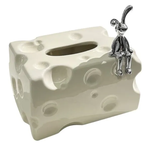 Tissue Box Cover Keramik Rektangulær Stilfuld Elegant Dekorativ Serviet Box Holder til skrivebord Sofabord Mælkehvid Best