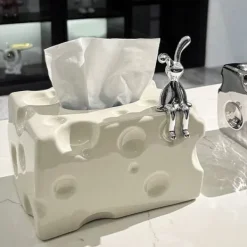 Tissue Box Cover Keramik Rektangulær Stilfuld Elegant Dekorativ Serviet Box Holder til skrivebord Sofabord Mælkehvid Best