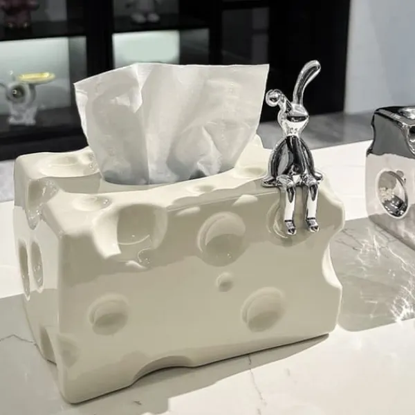 Tissue Box Cover Keramik Rektangulær Stilfuld Elegant Dekorativ Serviet Box Holder til skrivebord Sofabord Mælkehvid Best