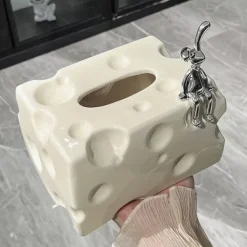 Tissue Box Cover Keramik Rektangulær Stilfuld Elegant Dekorativ Serviet Box Holder til skrivebord Sofabord Mælkehvid Best