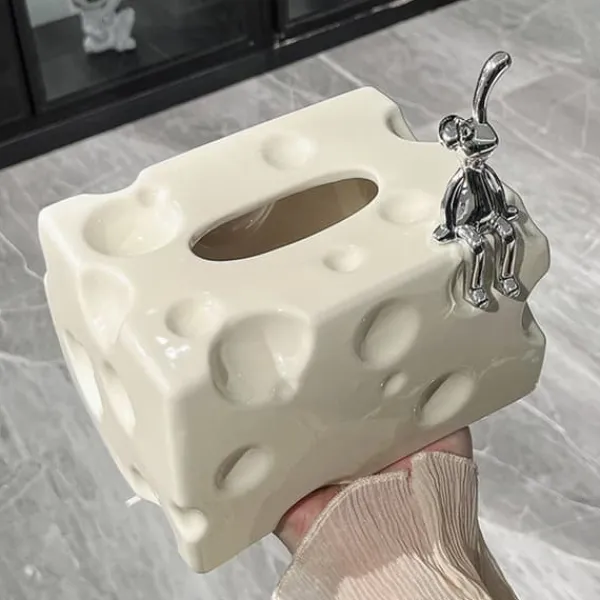 Tissue Box Cover Keramik Rektangulær Stilfuld Elegant Dekorativ Serviet Box Holder til skrivebord Sofabord Mælkehvid Best