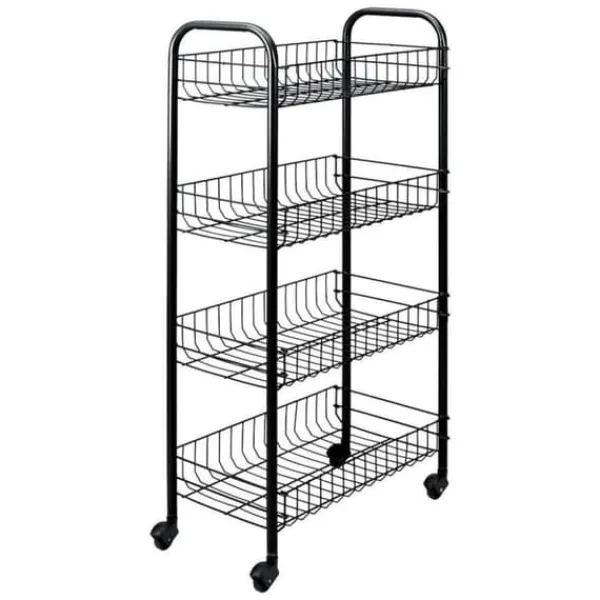 Tomado-Metaltex Køkken/Badeværelse Opbevaringsvogn Pisa med 4 kurve Sort New