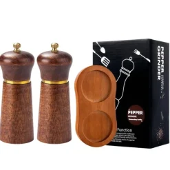5-tommers retro egetræ peberkværn sæt med egetræsbase - Manuel kværn til krydderier og salt Best