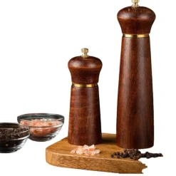 5-tommers retro egetræ peberkværn sæt med egetræsbase - Manuel kværn til krydderier og salt Best
