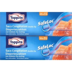 Madopbevaringsposer>Toppits Safeloc Zip fryseposer 1L 20 stk