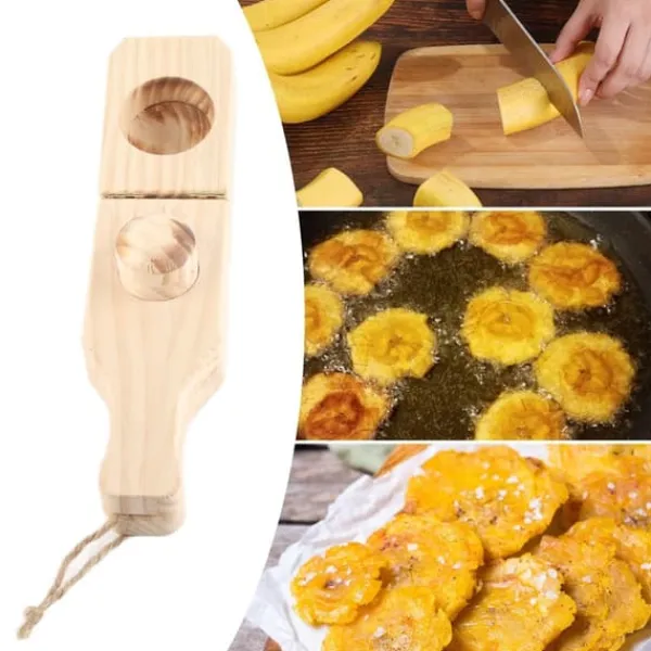 Pressere>Tostonera Plantain Masher Pine Plantain Press Smasher Genanvendelig Dyb Plantain Kurvemaskine med Hængende Snor