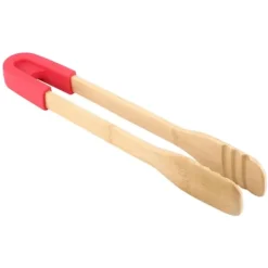 Køkkentænger>Træ BBQ-klemme Buffet Madtang Brød Bøf Køkkenklemme Serveringsværktøj (Rød)