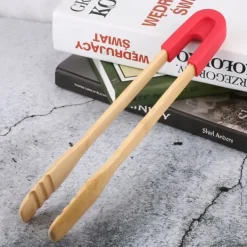 Køkkentænger>Træ BBQ-klemme Buffet Madtang Brød Bøf Køkkenklemme Serveringsværktøj (Rød)