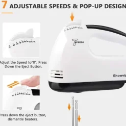 Mixere & Blendere>7-trins elektrisk håndmixer – Automatisk ægge- og dejpiskeris, perfekt til brød og bagning
