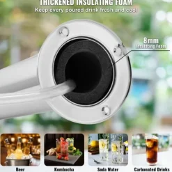 Triple Taps Fadølstårndispenser, rustfrit stål, Kegerator Tower Kit med slanger og selvlukkende vandhane, perfekt til fest