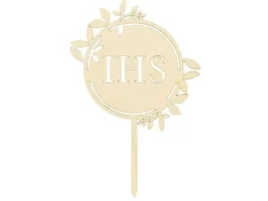 Udstyr Til Kagedekoration>Trætop til første kommunion IHS, 23 cm