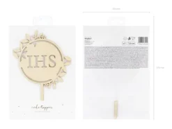 Udstyr Til Kagedekoration>Trætop til første kommunion IHS, 23 cm