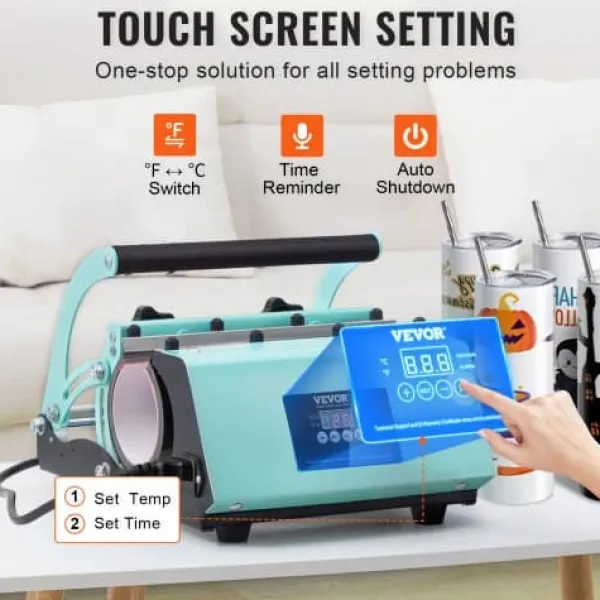 Damppresser>Tumbler varmeoverførselsmaskine sæt, 36,5x28x19,7 cm, rustfrit stål