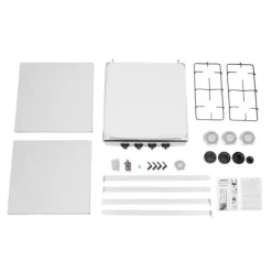 Udendørs gaskomfur - 4-blus komfur - To opbevaringshylder - 4 drejeknapper med individuel kontrol - Manuel tænding - Rektangulær jernramme - Hvid Hot