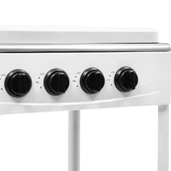 Udendørs gaskomfur - 4-blus komfur - To opbevaringshylder - 4 drejeknapper med individuel kontrol - Manuel tænding - Rektangulær jernramme - Hvid Hot