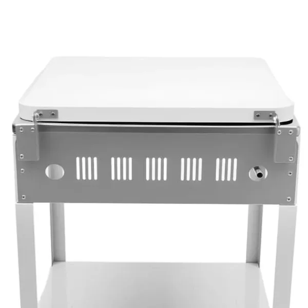 Udendørs gaskomfur - 4-blus komfur - To opbevaringshylder - 4 drejeknapper med individuel kontrol - Manuel tænding - Rektangulær jernramme - Hvid Hot