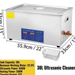 Ultralydsrenser>Ultralydsrenser, Digitalt Betjeningspanel, Rustfrit Stål Konstruktion,30L