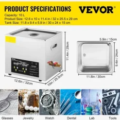 Ultralydsrenser>Ultralydsrenser, Justerbar Temperatur, 40KHZ Frekvens,10 liter