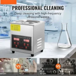 Ultrasonic Cleaner med digital timer og varme, professionel rengøringsmaskine til smykker, briller og små dele (2L) i rustfrit stål. Outlet