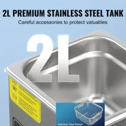 Ultrasonic Cleaner med digital timer og varme, professionel rengøringsmaskine til smykker, briller og små dele (2L) i rustfrit stål. Outlet